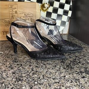 Charter Club Giadaa Black Rhinestone Lace Sparkle Heels Size 9